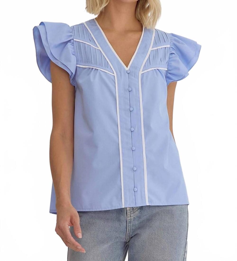 NEW ENTRO flutter sleeve blouse in light blue